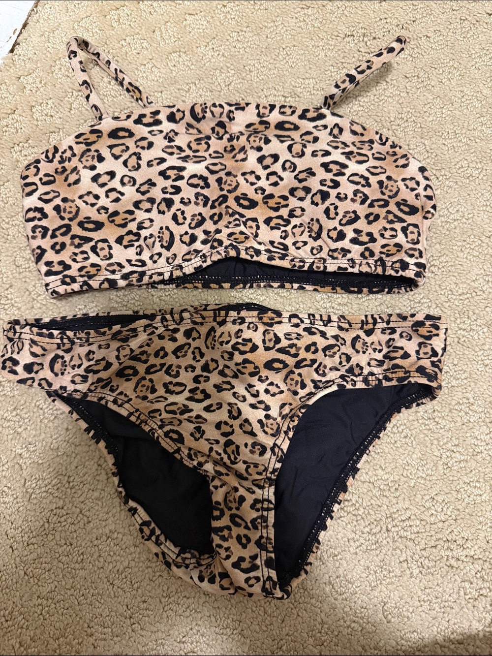 PQ Swim Girls Leopard Print Bikini - Tan & Black